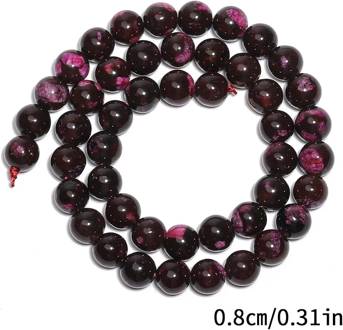 Stone Beads, 45pcs Magenta Tiger’s Eye, 8mm Round Loose Beads for Jewelry Making, Bracelets, with Bag, String & Card