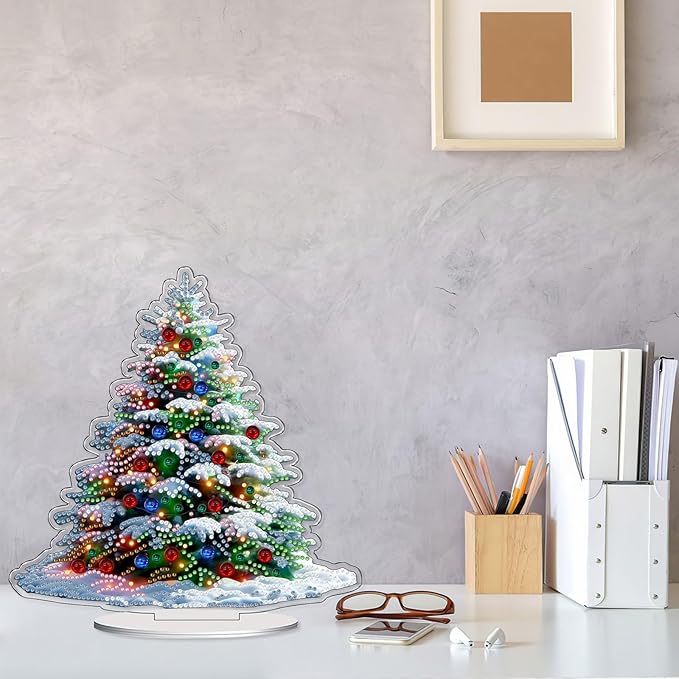 VODAPYC Christmas Diamond Art Tabletop Painting Kit, DIY Stand Up Double Sided Special Shaped Diamond Painting Desktop Ornament(Christmas Tree-2)