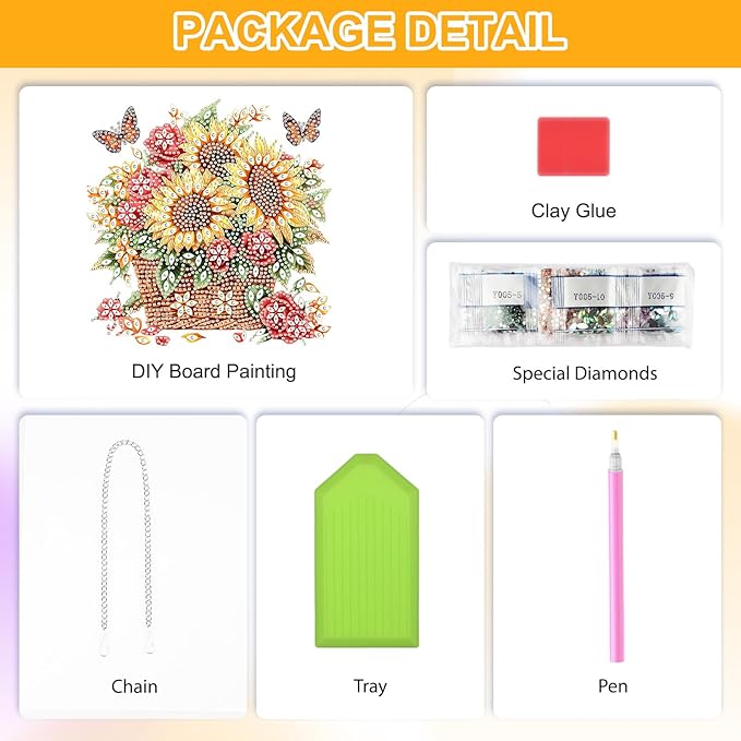 QENSPE Diamond Painting Art Hanging Kits for Adults, 5D Sunflower Diamond Paingting Ornaments with Chain, DIY Butterfly Crystal Window Pendants for Home Wall Decor Double Sided Gift 8X8 inch