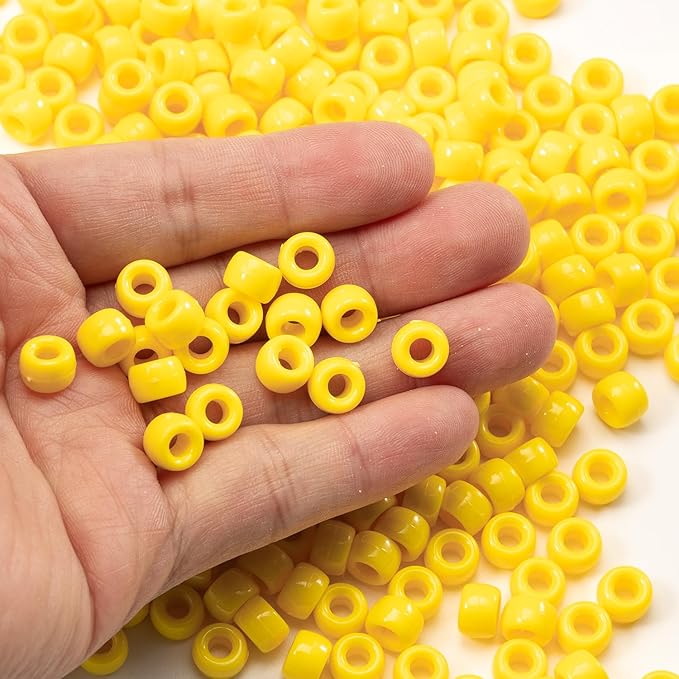 Gxueshan 1000 Pcs Acrylic Yellow Pony Beads 6x9mm Bulk for Friendship DIY Bracelet Necklace Jewelry Making Earring Hair Braiding Kandi Beads