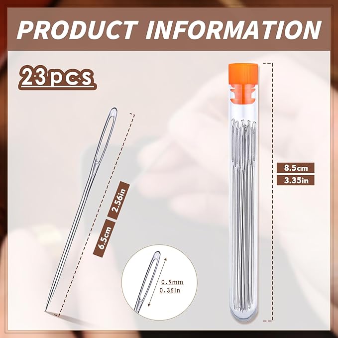 Hand Sewing Needles, 2.56-inch Large Eye Sewing Sharp Needles, Leather Needle Embroidery Thread Needle for Crafts, Repair Stitching with a Bottle(23 PCS)