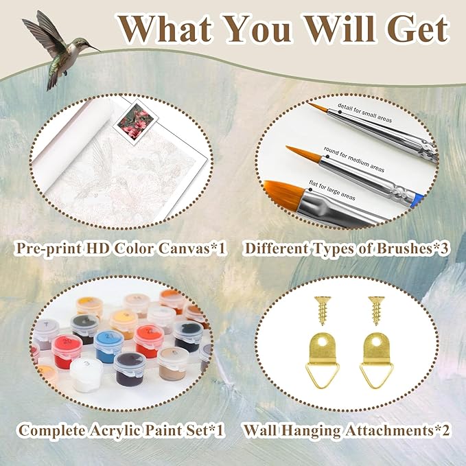 HMZephitiquc Hummingbird Paint by Number Kits for Adults, Hummingbird Paint by Numbers kit for Adults, Painting by Numbers, Oil DIY Crafts Home Wall Decor 16x20 in