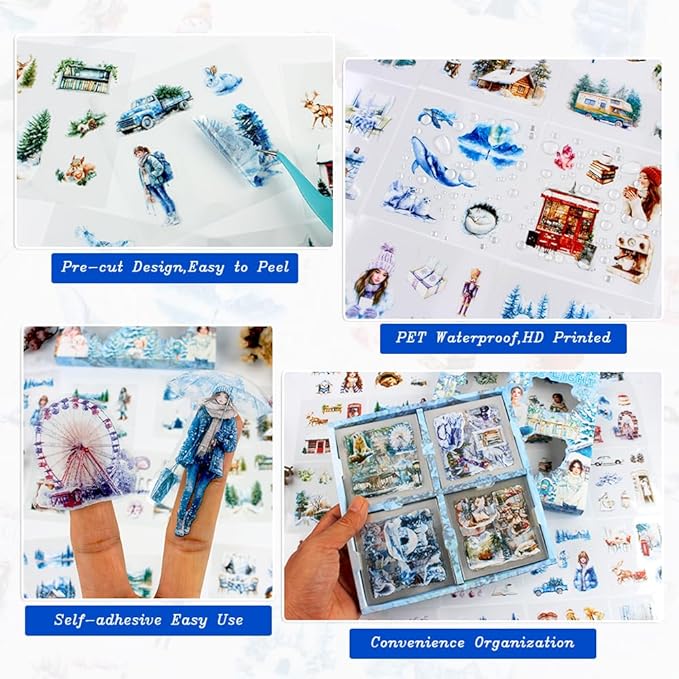 430Pcs Scrapbook Winter Landscape Stickers Set for Scrapbooking Supplies, Aesthetic Collage PET Stickers for Journaling, Junk Journal, Bujo, DIY Craft Art, Scrap Booking Supples Kit