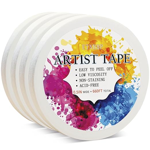 4 Packs White Artist Tape for Watercolor Paper Drafting Art Low Tack Masking Tape Acid Free Painter Watercolor Tape for Painting Canvas Framing, 0.5inch Wide 660FT Long Total