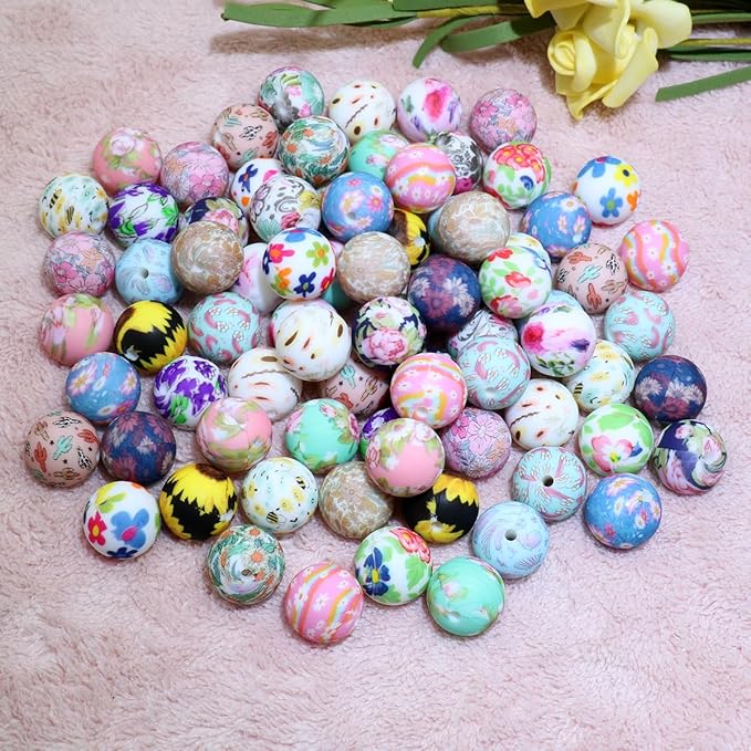 80Pcs 15mm Silicone Beads Bulk Flower Focal Silicone Beads for Keychain Making Necklace Jewelry DIY Bracelet Making Kit (Flower)