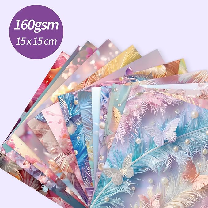6x6" 160gsm cardstock Single Sided Scrapbooking 24 Papers Pad vintage decoupage scrapbook kit patterned paper junk journal supplies journaling supply scrap paper crafting.Pearl Butterfly