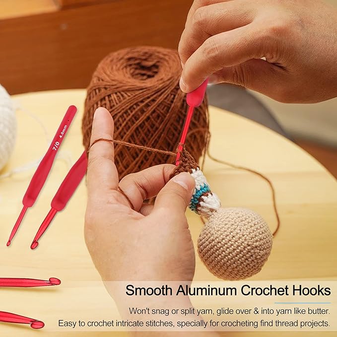 Coopay Red Crochet Hooks Ergonomic Crochet Hook Set, 9PCS Soft Touch Aluminum Crochet Needle for Arthritic Hands, 2.0-6.0mm Crochet Kit for Beginners/Professionals, Exquisite Knitting Crochet Supplies