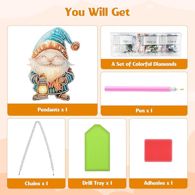 GHHKUD Hanging Diamond Art Christmas Pendants Kits, DIY Hanging Decoration Double Sided Gnomes Diamond Pinting Ornaments for Adults Kids Gifts for Home Decor