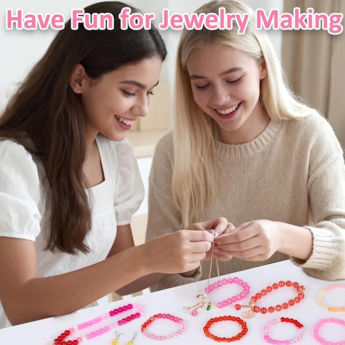 XSEINO About 1200PCS 6mm Glass Beads Bracelet Making Kit,24 Assorted Red and Pink Series Colorful Crystal Beads for Bracelet and Jewelry Making and DIY Crafts,Friendship Bracelets