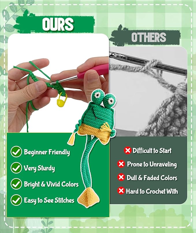 Totiro Crochet Kit for Beginners, Long-Legged Frog Amigurumi Starter Kit, Easy DIY Craft Set with Step-by-Step Video Tutorials, Animal Crochet Pattern Learning Kit for Teens Adults Birthday Gift
