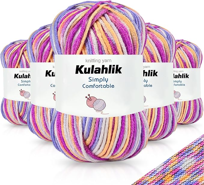 250g(5x50g) Acrylic Yarn for Crochet/Knitting, Colorful Gradient Yarn Thread, 5 Rolls Skeins, Perfect for Any Knitting Crochet and Crafts Mini Project