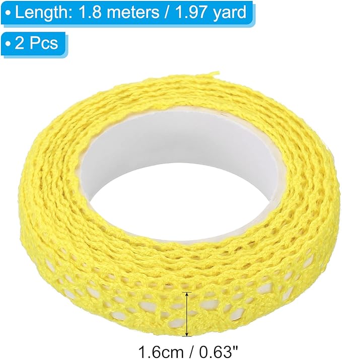 PATIKIL Lace Ribbon Self-Adhesive Lace Tape, 2 Rolls Cotton Masking Sticker for Detailing Accent Wall Decor Art, Yellow
