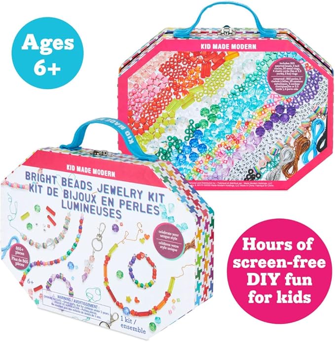 Kid Made Modern - Bright Beads Jewelry Kit - Bead Bracelet Kit - 865+ Piece Set - DIY Kids Crafts - Bulk Craft Set - Create Your Own Art - Includes Art & Jewelry Supplies - Ages 6+