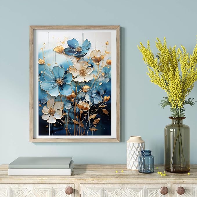 EIBEILI Diamond Painting Kits for Adults DIY 5D Diamond Art Paint with Round Diamonds Full Dril Gem Art Blue Flowers-3 Painting Kit for Home Wall Decor Gifts 12x16inch