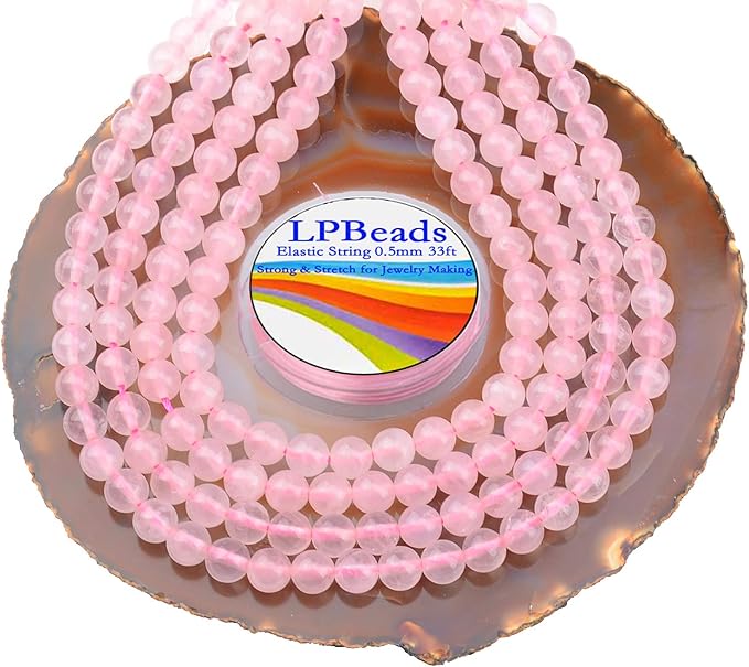 LPBeads 200Pcs Polished 6mm Round Natural Rose Quartz Gemstone Loose Beads with Stretch Cord for Jewelry Making Bracelets