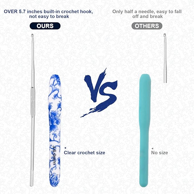 BCMRUN 6 mm(J) Crochet Hook, Ergonomic Handle for Arthritic Hands, Soft Rubber Grip Extra Long  Knitting Needles for Beginners and Knitting Crocheting Yarn (6.0mm-J)