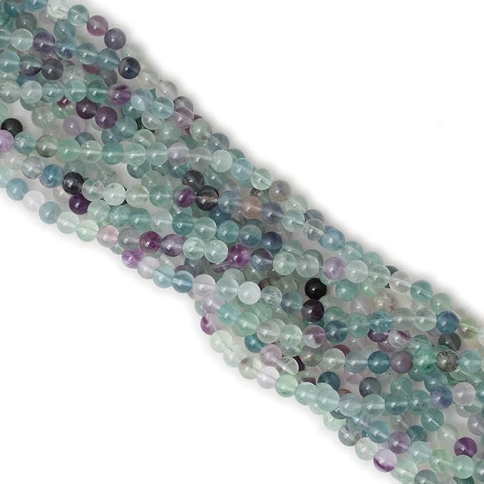 cheavian 60pcs 6mm natural colorful fluorite gemstone round loose beads for jewelry making diy findings 1 strand 15"