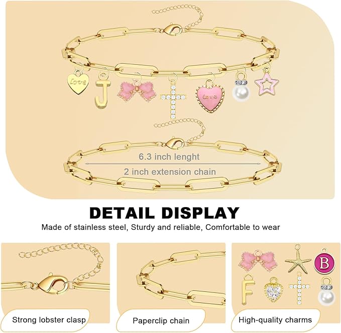 HejVulkan 416 PCS Gold Charm Bracelet Making Kit with Paperclip Chain Bracelets, 153+ Enamel & Gold Charms, Make Your Own Charm Bracelet Kit, Easy Charm Bracelet Making Kit for Women