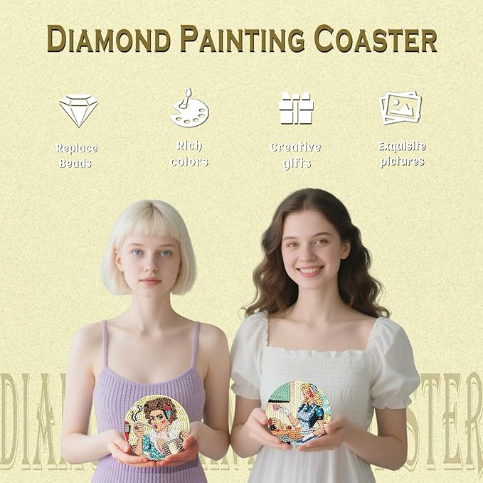 8 Pcs Retro Diamond Art Coaster Kits with Holder,Diamond Painting Coasters for Adults Beginners,Party Home Decor Abstract,Fun Gifts for Women