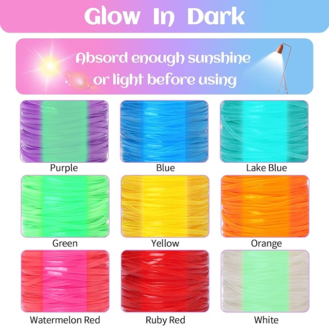 Candygirl 147 Yards Lanyard String Glow in Dark Gimp String Kit Plastic Lacing Cord for Boondoggle Bracelets Keychains DIY Crafts Weaving Kit（9 Rolls, 442 Feet）