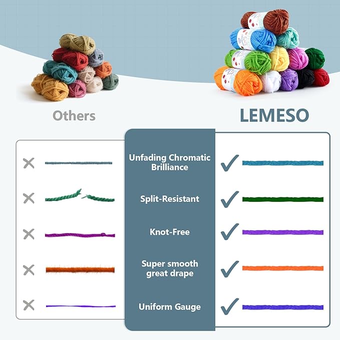 LEMESO 12 Skeins Acrylic Yarn for Crocheting - 180g Bulk Multicolor Knitting Yarn for Beginners and School Crafts - 15g Mini Skeins for Art Classes and DIY Projects