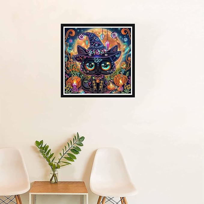 SKRYUIE DIY Diamond Art Kits for Adults Halloween Special Shape - 5D Diamond Painting Kits for Adults Cat - Crystal Embroidery Cross Stitch - Craft for Wall & Office Decor 12 x 12 Inch c1