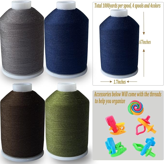 Sewing Thread Set, 4 Colors, 40s/2, 100% Polyester, 4000 Yards (Dark Common Series)