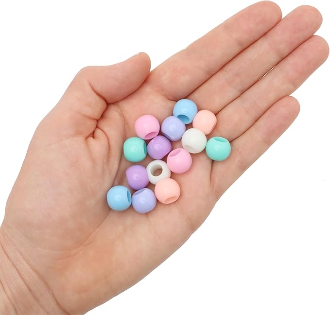 300 acrylic large hole beads for crafts and for hair 10mm x 12mm acrylic barrel beads with 5.7mm large hole, pastel assortment