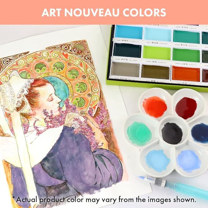Kuretake Gansai Tambi Watercolor Pans - Set of 24, Art Nouveau