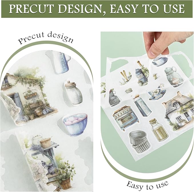 RISYPISY Pre-Cut Garden Washi Sticker for Journaling 50 Sheet Nature Scrapbooking Stickers Ephemera for Junk Journal Supplies 368PCS Scrapbooking Supplies for Bujo Planner Collage Crafts