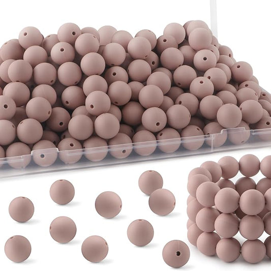 150Pcs 15mm Silicone Beads for Keychain Making Bracelet Necklace, Bulk Round Silicone Beads for Pens(Rose Brown)