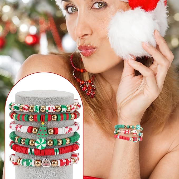 Christmas Clay Beads for Bracelets - 5000 Pcs Christmas Beads, 30 Xmas Charms, 100 Gold Spacer Bead, Red Green Heishi Bead Kit for DIY Christmas-Bracelet Making Kit & Jewelry Crafts