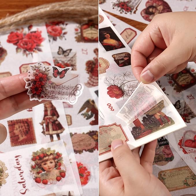 Vintage Ephemera Sticker Book 480 Pre Cut Washi Stickers for Journaling Junk Journal Sticker Book Scrapbooking Supplies Bullet Journal Supplies