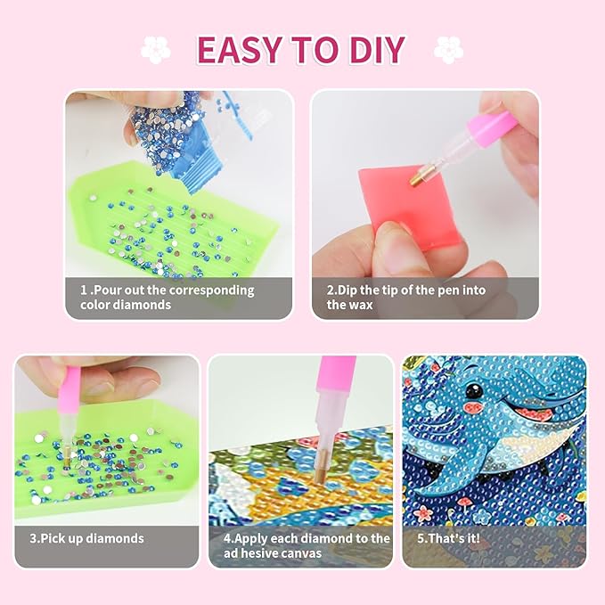 PERFECTSIGHT Cute 5D Diamond Art Kits with Wooden Frame, Kawaii DIY Painting Art for Adults Teen, Diamond Arts and Crafts Sets, Big Gem Full Drill Diamond Dots for Women Beginners (Whale)