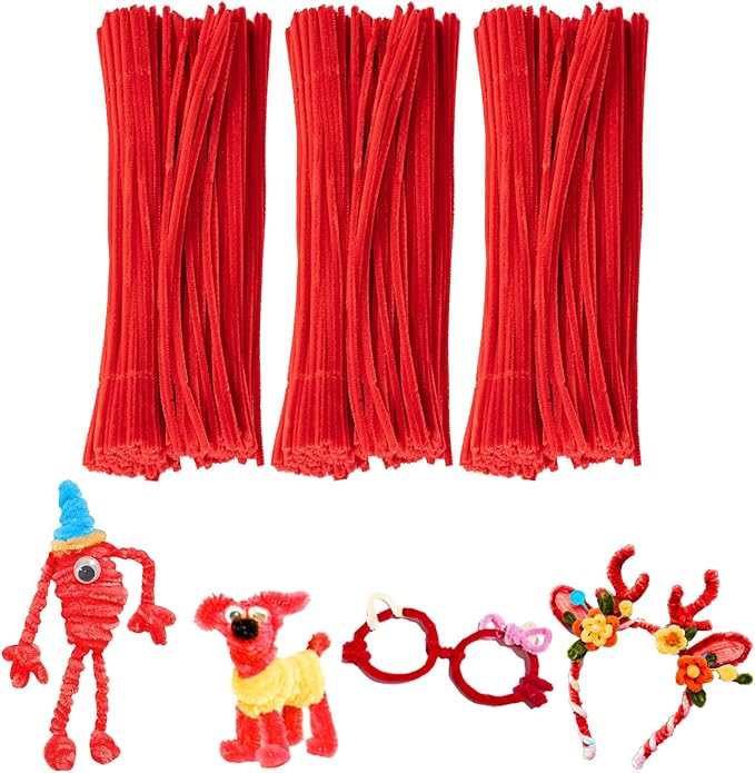Red Pipe Cleaners Craft,200pcs Craft Supplies Chenille Stems Arts & Crafts for DIY Valentines Day Decorations,Flowers Making Pipe Cleaners Bulk Gifts for Her Room Decor,Valentine Candy Ornament