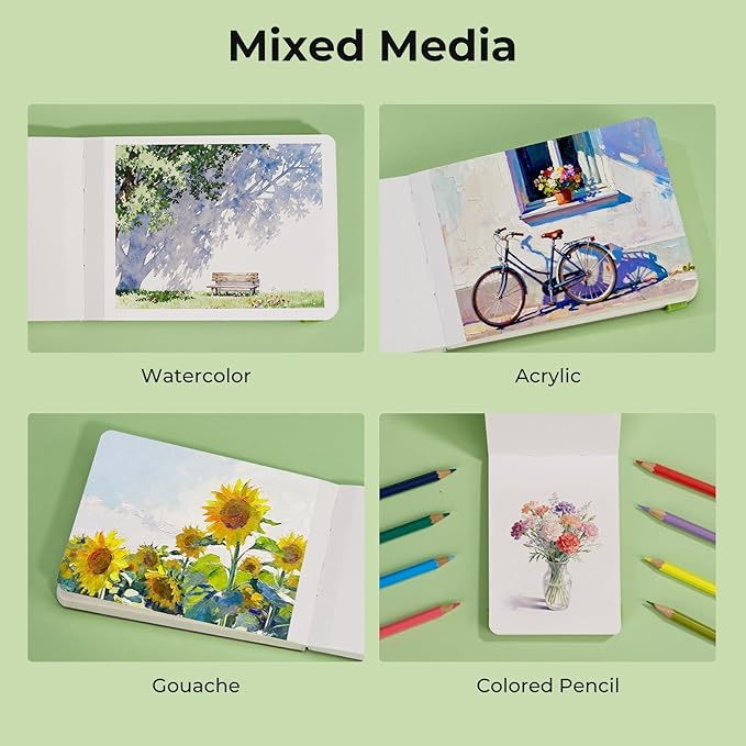 Watercolor Journal - 100% Cotton Hot Press Paper | 20 Sheets 40 Pages | 300GSM (140lb) | PU Leather Cover Watercolor Sketch Books for Artists Painting,Mixed Media 4.9 in x 3.5 in