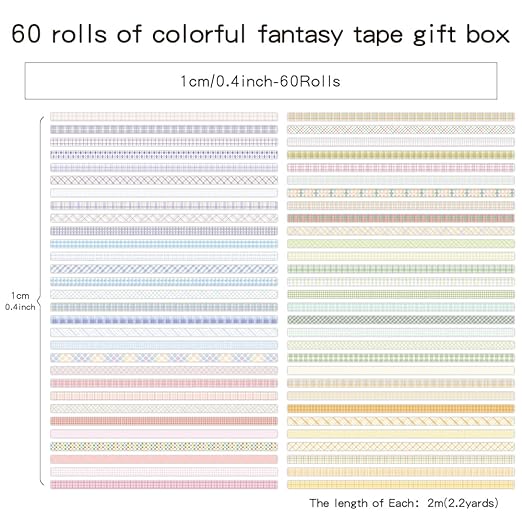 60 Rolls Cross line Theme Washi Tape Set, Writable Decorative Tapes for Scrapbooking, Junk Journal Supplies, Bullet Journaling, 0.39"x79" per Roll