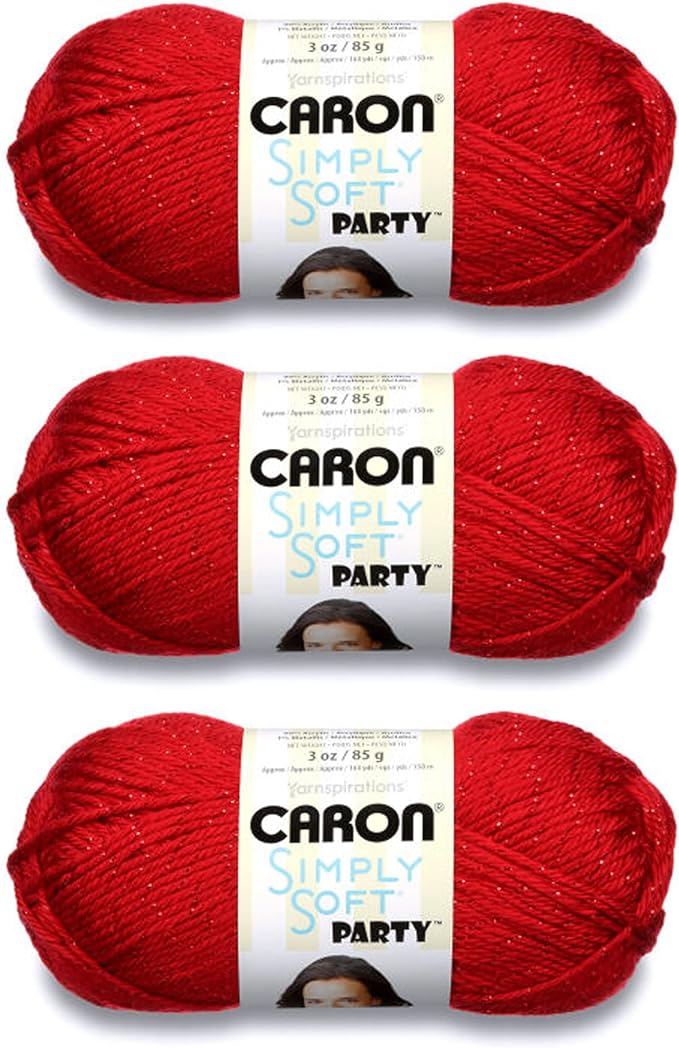 Caron Simply Soft Party Red Sparkle Yarn - 3 Pack of 85g/3oz - Acrylic - 4 Medium (Worsted) - 164 Yards - Knitting/Crochet