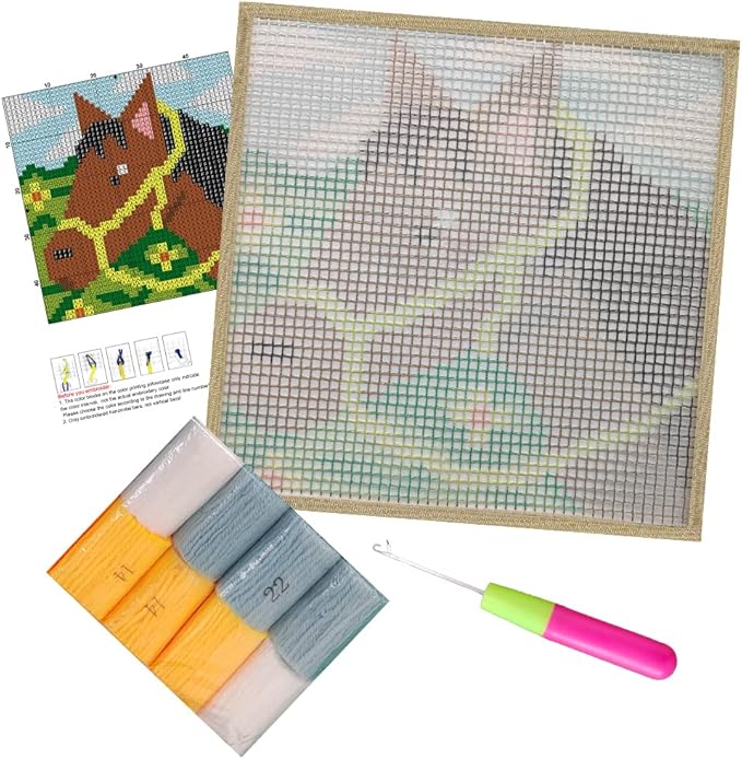 DL-YTG Latch Hook Kits Rug Horse Crochet Yarn Cushion Colour Pre-Printed Canvas Cover Rug Needlework DIY Hook and Latch Kit Christmas Home Decoration 30x30cm/12 X12inch