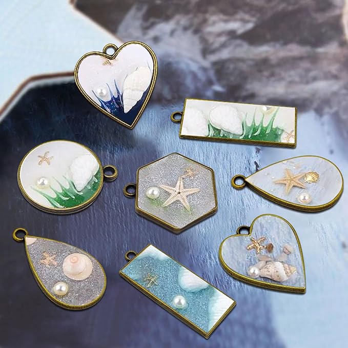 50pcs Open Bezels for Resin,5 Styles Hollow Frame Pendants Resin Casting Frame Pendant Resins Jewelry Making Supplies for Resins Casting,Necklace,Earrings,Pressed Flower,DIY Crafts(Ancient Cyan)