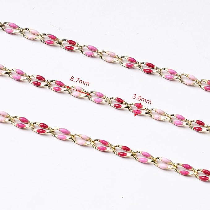 YOUBEIYEE Rose Pink Enamel Cable Chain for Jewelry Making Gold Plated Brass Jewelry Chain Roll with Jump Rings and Lobster Clasps