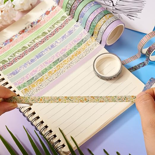 20 Rolls Vintage Flower Washi Tape Set, Rustic Floral Washy Paper Tape Decorative Tape 7mm Wide Assorted Masking Tape Decor Sticker for Scrapbooking Bullet Journal Planner Gift Wrapping DIY Crafts