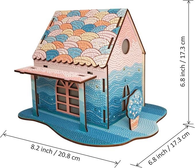 3D Diamond Painting Cabin Kit – DIY Full Drill Miniature House Craft with Rhinestones, Decorative Building Set for Adults & Teens (Mermaid Rainbow Cabin)
