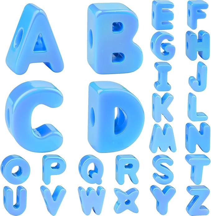 26 Pcs 20mm Large Square Letter Beads, Cute Blue Big Alphabet Beads for Keychains, Jumbo Letter Charms for Bag Charm, Lanyards, Holiday Garlands, Big Bead for Home Decor Craft