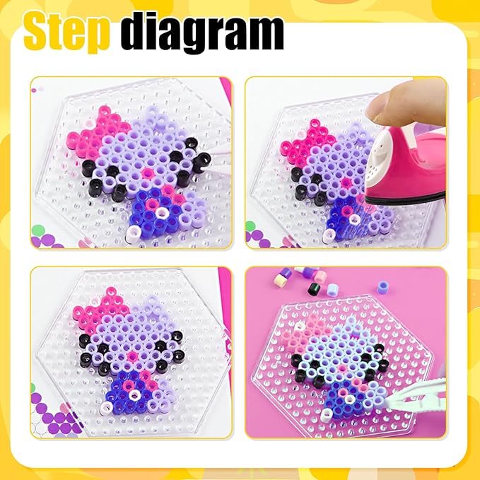 BILLIOTEAM 10PCS (4 Shapes) Fuse Beads Pegboards Boards with 2Pieces Tweezers and 6Pieces Lroning Paper,5mm Clear Plastic Pegboards Set Kit for Kids Craft Supplies Beads