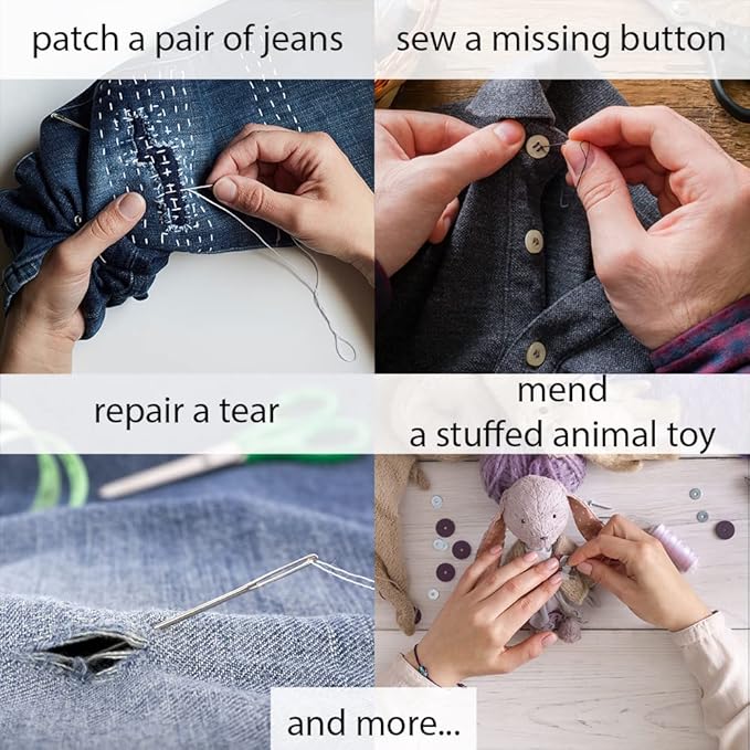Vellostar Small Sewing Kit for Beginners – Portable Needle & Thread Travel Kit w/ 12 Thread Colors, Needles, Scissors & Measuring Tape for Emergency Clothing Repairs, Buttons, Hemming & Quick Mending