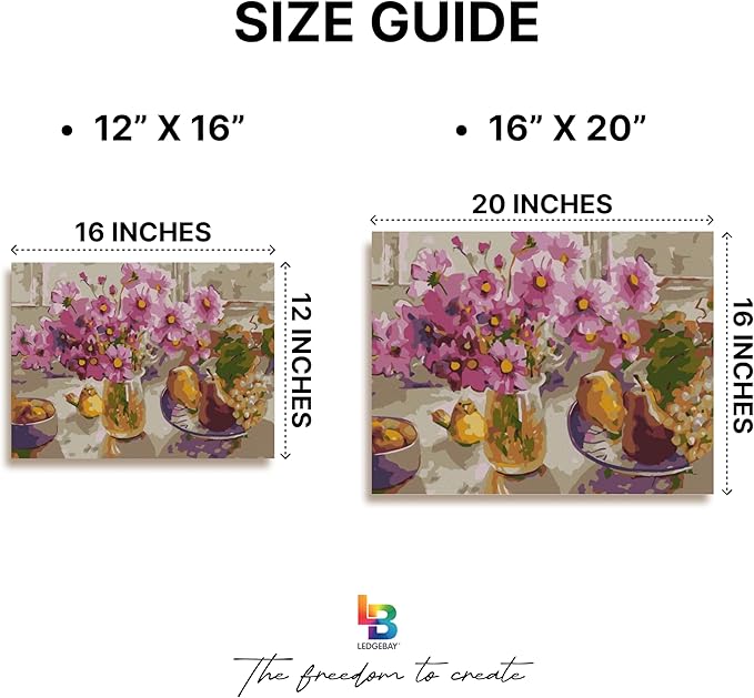 Ledgebay DIY Paint by Numbers Kit for Adults Framed Canvas Beginner to Advanced Paint by Numbers Kit, Kits Include Acrylic Paint set, Brushes & Tabletop Easel (Cosmos from The Garden 16" x 20" Framed)