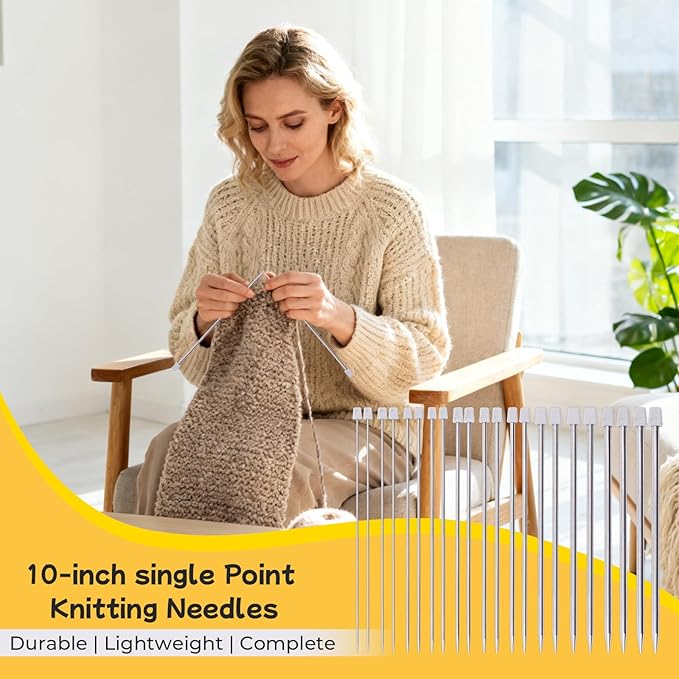 Weabetfu Knitting Needles Set,22Pcs 10inch Knitting Needles Set and 8Pcs 32inch Circular Knitting Needle Set Include Yarn with Canvas Bag,Knitting Kits for Beginners & Knitters