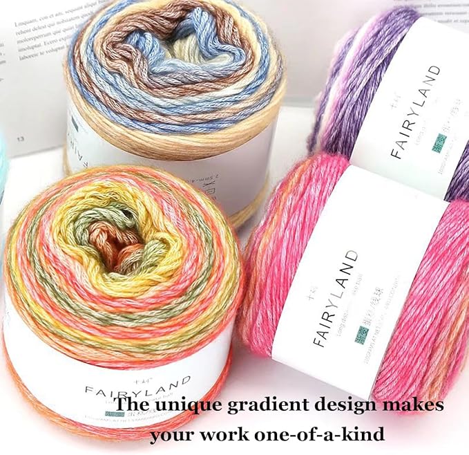 Yarn for Crocheting-Gradient Cake Yarn Ombré with Vibrant Colors-4x100g 60% Cotton 30% Acrylic 10% Wool,Colorful Soft Rainbow Cotton Perfect for Shawls,Scarves,Sweater and Blanket