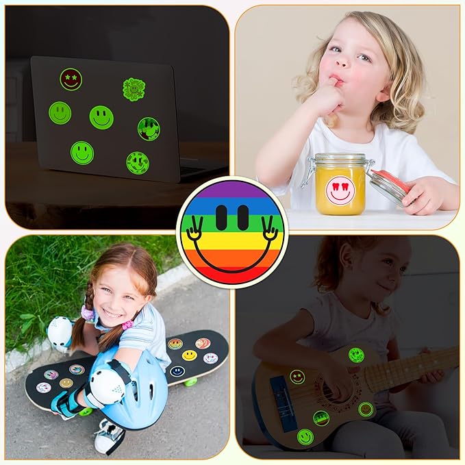 wercokt 50pcs smiling glow in the dark stickers, cute water bottle stickers for kids, for teaching rewards, notebooks, stationery, luggage, cartoon pvc happy stickers
